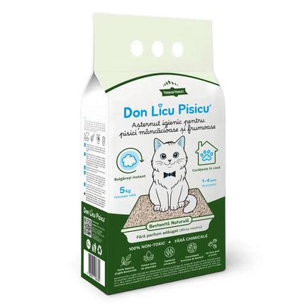 Așternut Igienic Litieră Pisici, Bentonită Premium 100% Naturală, Fără Parfum, 5kg