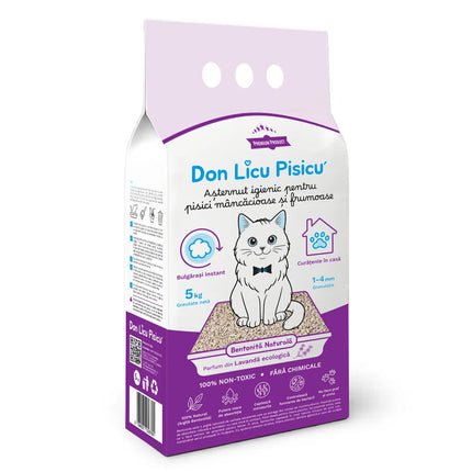 Așternut Igienic Litieră Pisici, Bentonită Premium 100% Naturală, Parfum Lavandă, 5kg